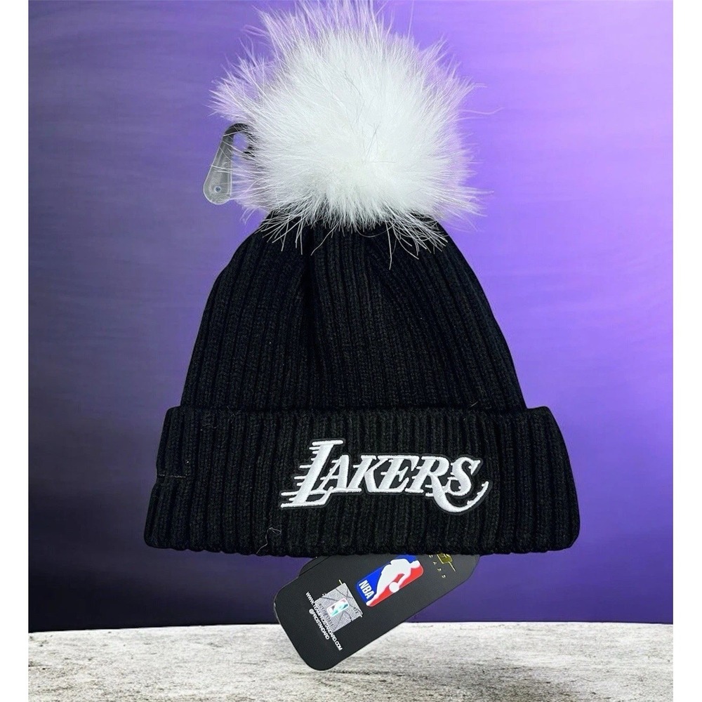 NEW! Pro Standard Women's LA Lakers‎ Pearl Beanie Black White Pom NBA NWT